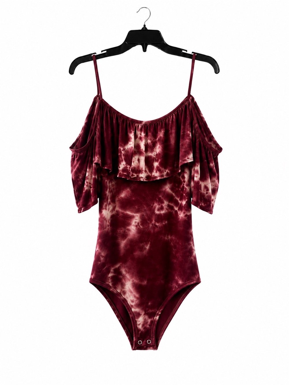 American Eagle Outfitters Burgundy Tie-Dye Off-Shoulder Bodysuit